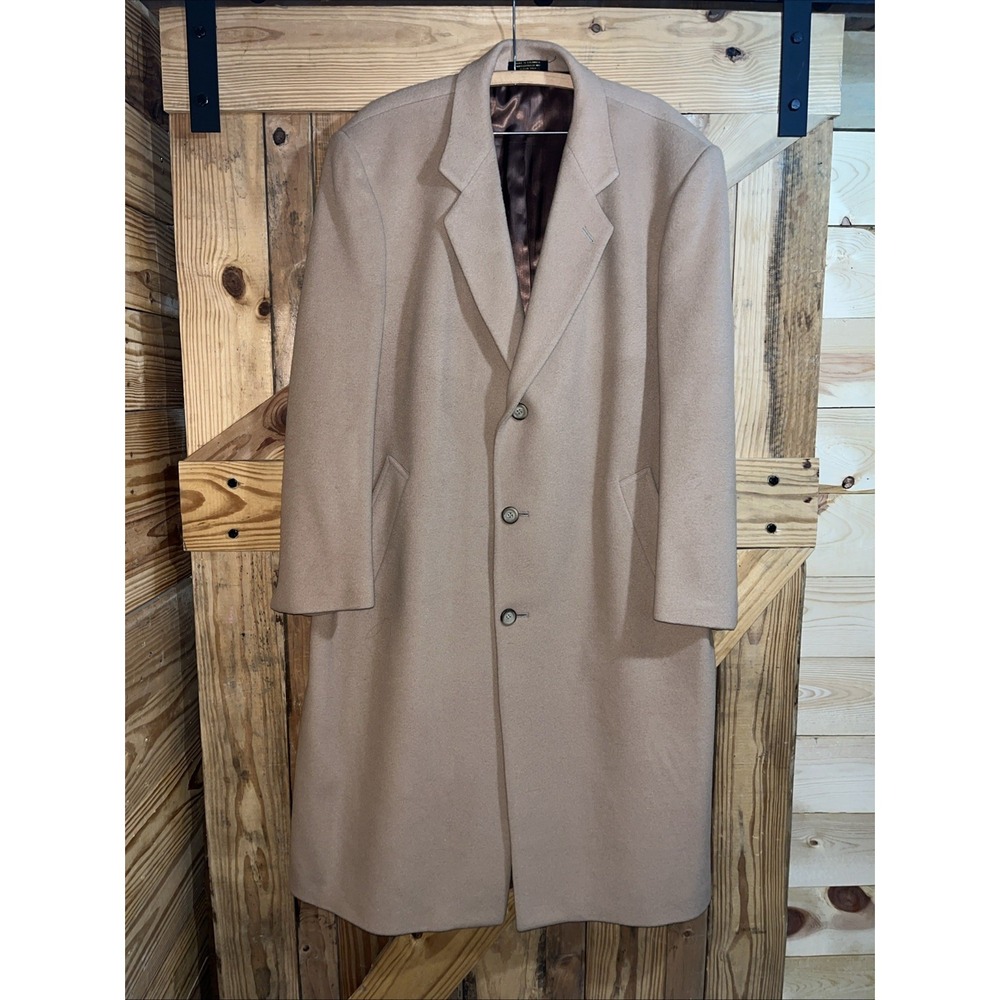 Vintage Mark Alexander Cashmere Wool Overcoat Mens‎ Brown Long Coat Large 46R